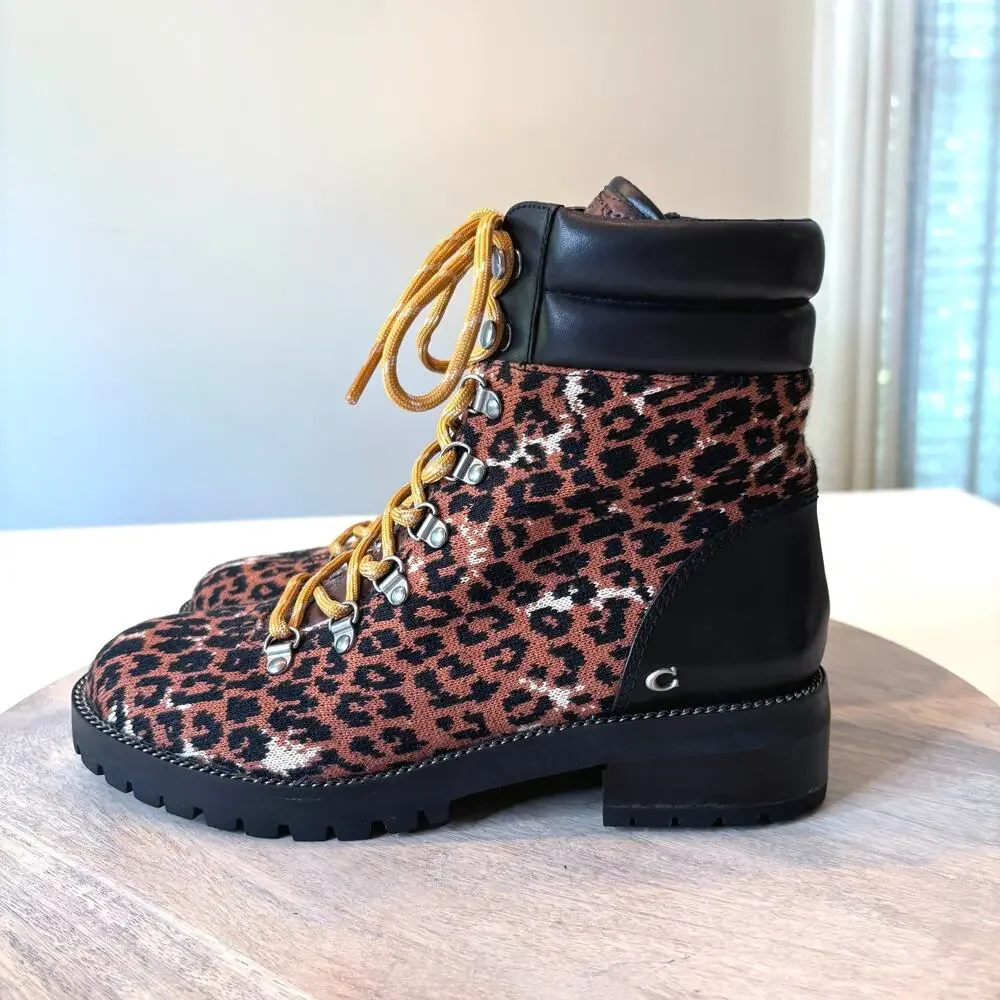 Coach Lorren Leopard Print Signature Jacquard Hiker Boots G4650 Women's 7 7B